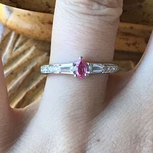 Natural Mahenge Pink Spinel Moissanite Sterling Silver Ring Size 7